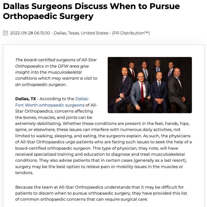 DFW Physicians Discuss When to Pursue Orthopaedic Surgery